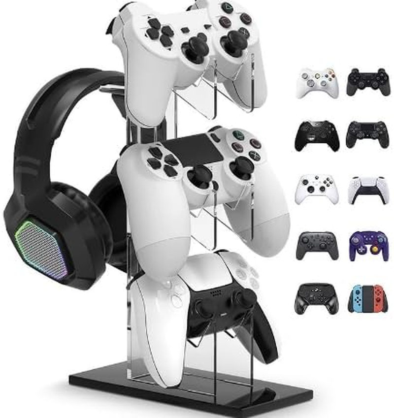 Acrylic 3-Tier Game Controller and Headset Stand, Universal Holder for PS5, PS4, Xbox One, Switch, Transparent Gaming Accessories Organizer with Anti-Slip Base for Desk Display image number 3