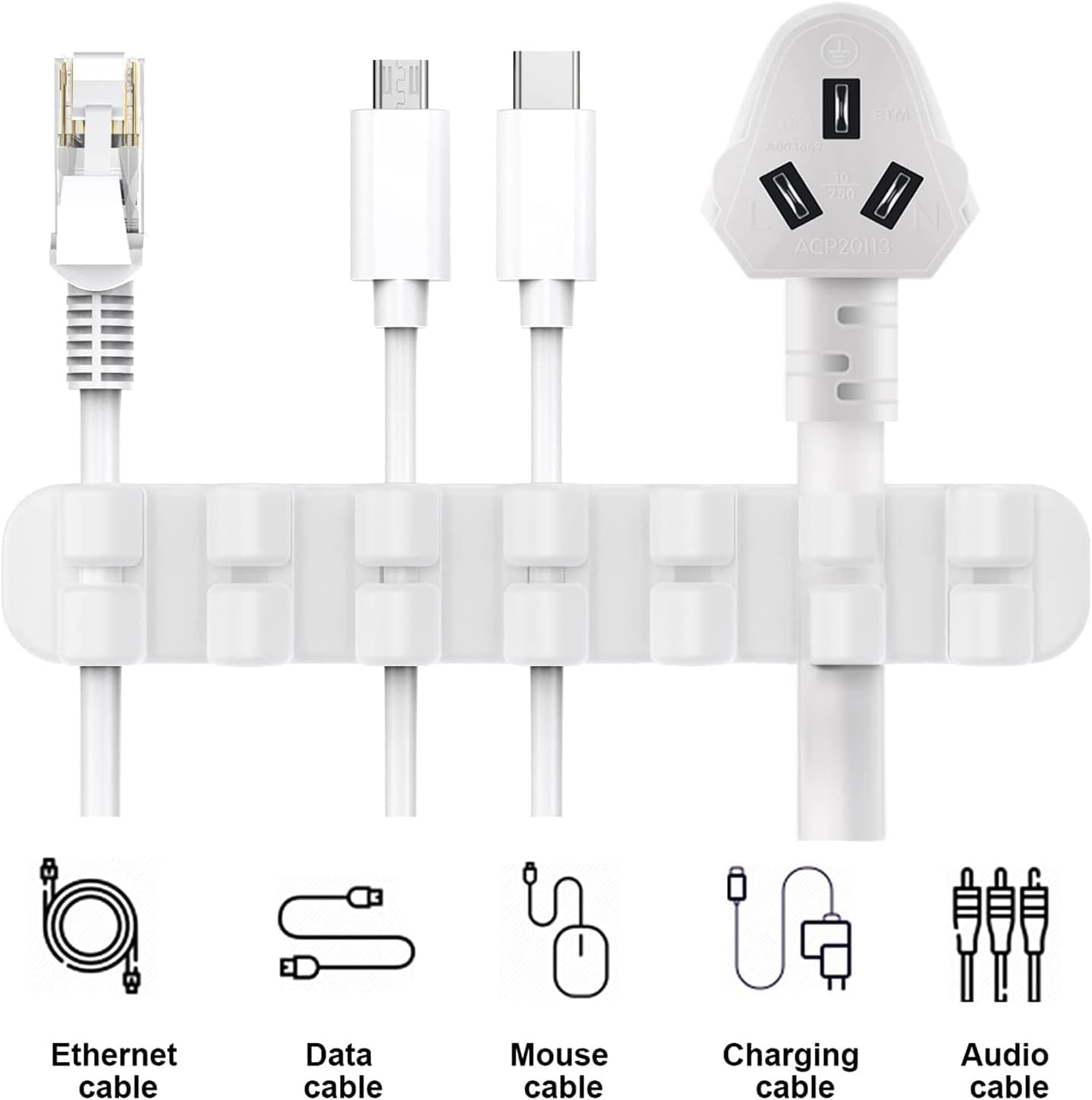 SOULWIT Upgraded Cable Holder, 3Pack Cable Management Cord Organizer Clips Silicone Self Adhesive for Desktop USB Charging Cable Power Cord Bedside Wire PC Office Home (3/5/7 Slot,White) - White image number 4