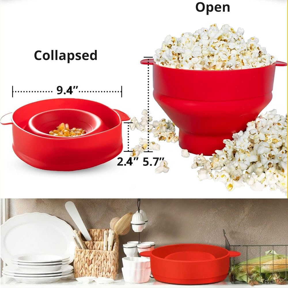 Dolemay Silicone Microwave Popcorn Popper,Collapsible Popcorn Maker with Lid and Handles Lightweight Popcorn Making Tool Kitchen Creative DIY Popcorn Maker Durable Cookies Candy and Popcorn Bowl-Black