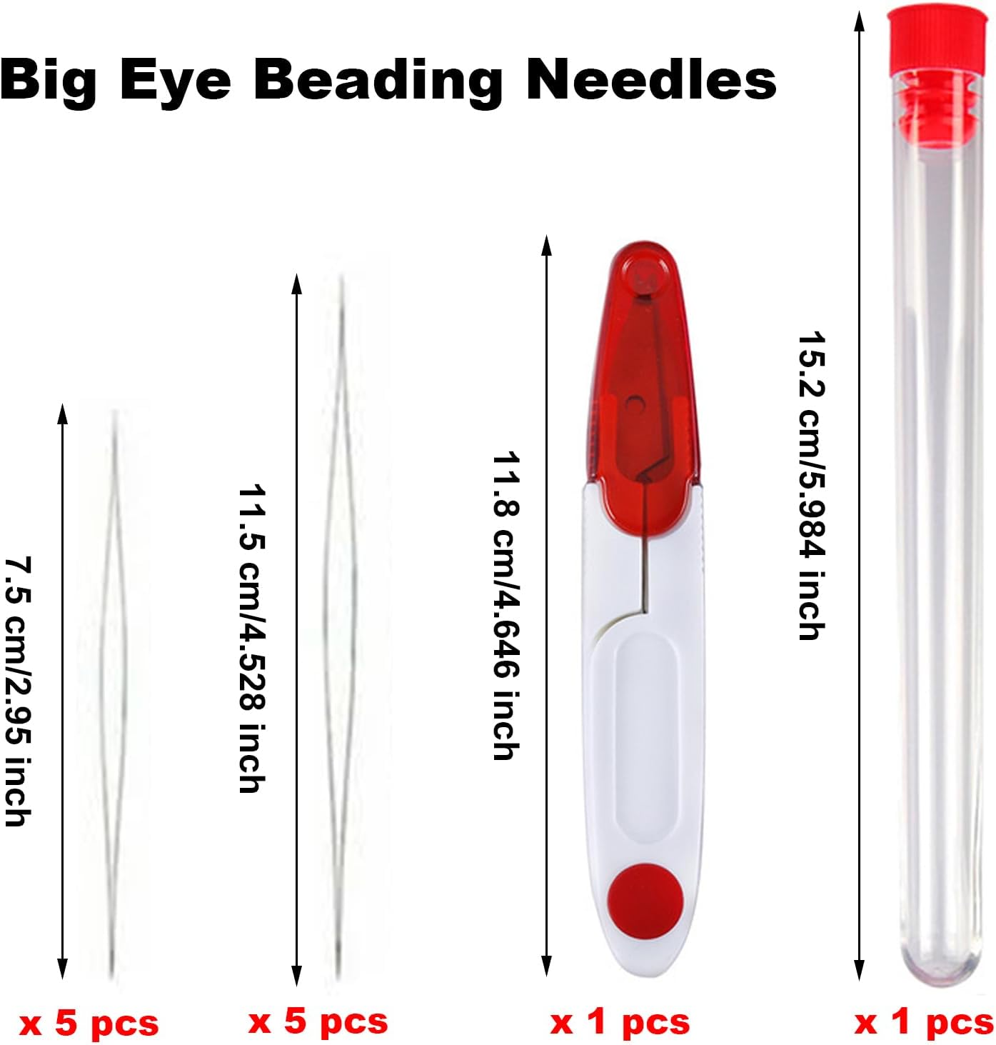 Paifeancodill Big Eye Beading Needles, 5 Pcs Seed Beads Needles, 1 Pcs Scissors, Easy Threading Tool for Bracelet Jewelry Making Seed Beads DIY, Crystal Cord for Jewelry Making & Beading Supplies(6 Pcs) image number 2