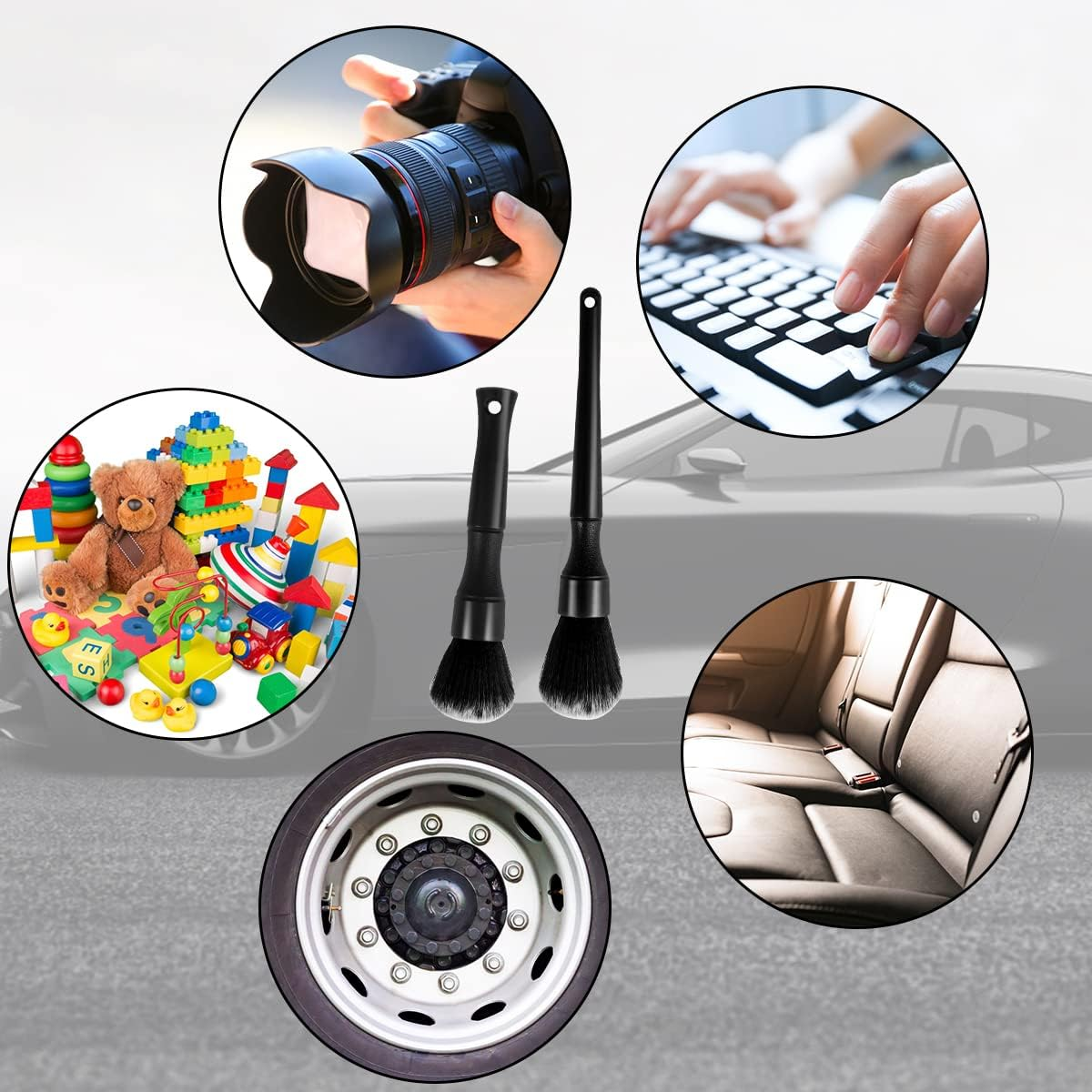 Pack of 2 Car Cleaning Brushes, Soft Detailing Brush, Car Dust Brush, Rim Brush, Car Care Cleaning Brush, Car for Cockpit Interior Fittings, Rims, Alloy Wheels, Engine, Engine Compartment image number 4