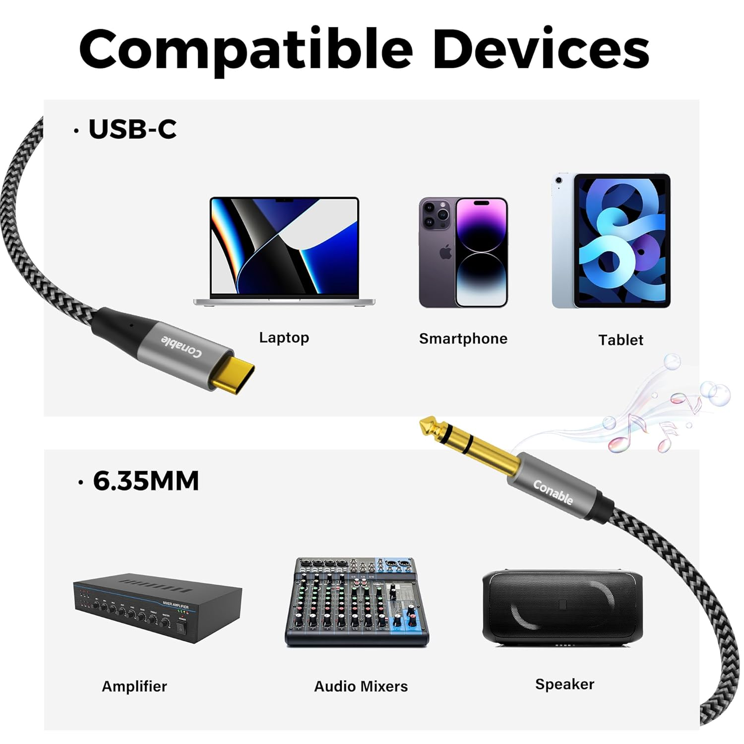 USB C to 6.35Mm TRS Stereo Audio Cable 4 FT, USB Type-C to 1/4" Audio Adapter Aux Jack Stereo Cord, Gold-Plated Connector, Nylon Braided Jacket, DAC Chip, Hi-Fi Sound Quality, Not for Recording image number 4