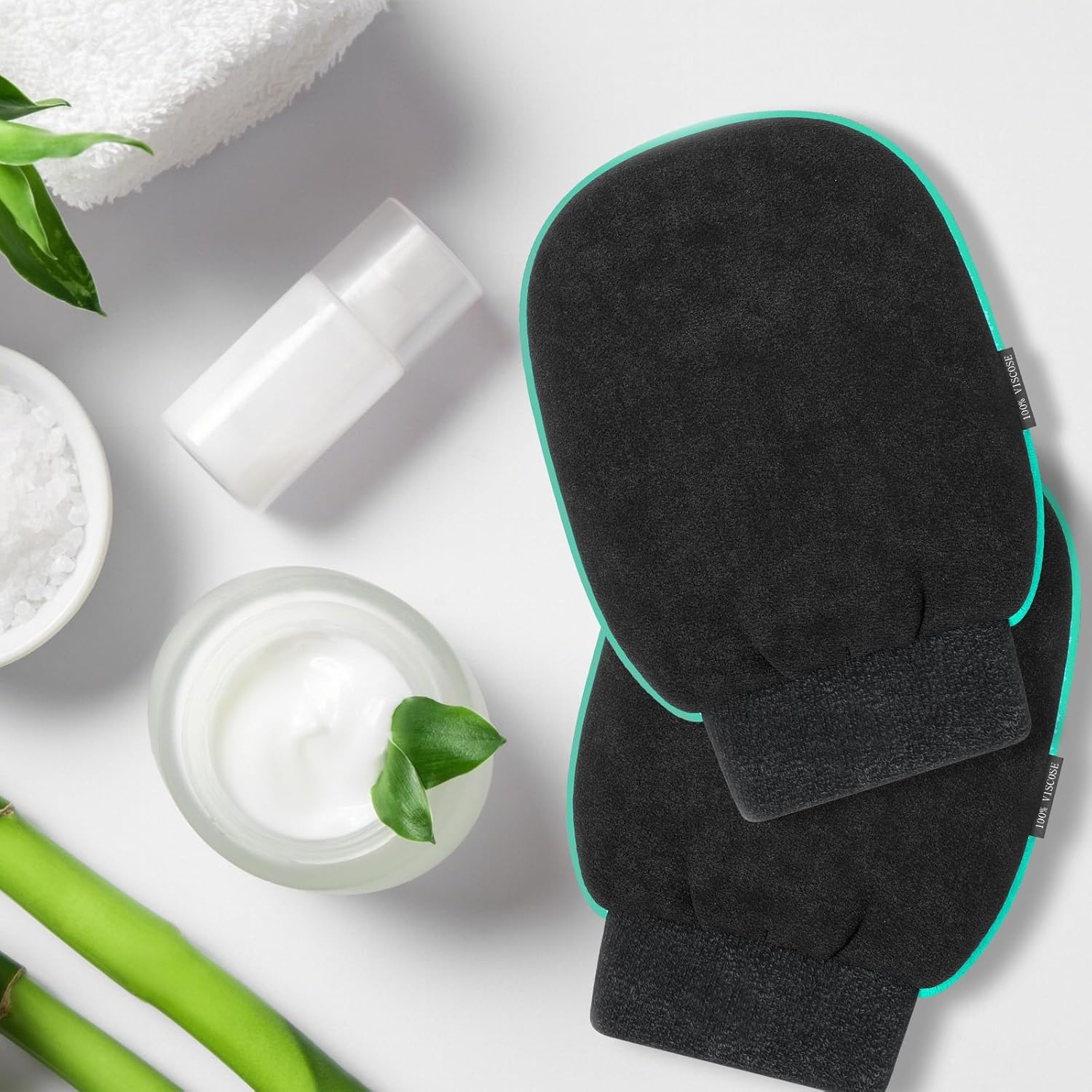 Exfoliating Glove, Deep Pore Cleansing Korean Bath Shower Scrub Mitt, Remove Dead Skins, Impurities for Deep Cleansing, Bath Scrubber for Keratosis Pilaris & Self Tan Prepfor Women/Men (Black Pair) image number 3