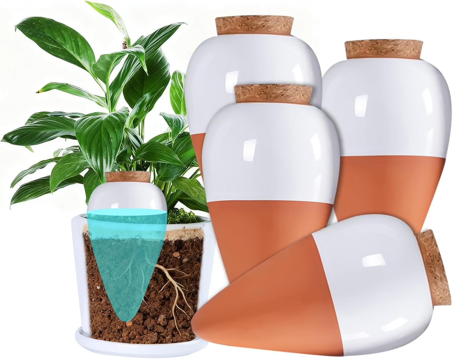 4 Pack Plant Self Watering Spike, 320 Ml Terracotta Watering Spikes with Lid, Self Watering Devices with Slow Release System for Vacation, Auto Olla Plant Waterer for Indoor, Outdoor, Garden, Office image number 5
