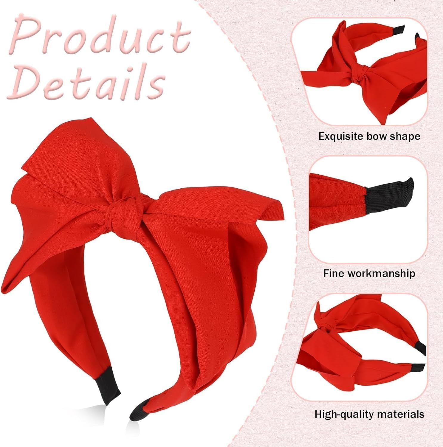 Red Bowknot Headband with Double Layer Bow Hair Accessories for Women'S, Headwear Christmas Party Cosplay