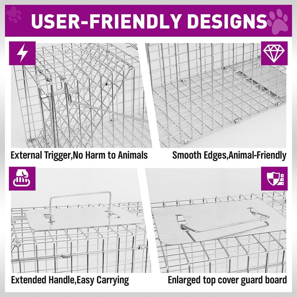 VAKA Large Animal Trap Cage, 65X24X26Cm Foldable Heavy Duty Humane Rat Trap for Indoor and Outdoor, Large Metal Mouse Trap for Possum Fox Rat Cat Rabbit, Easy to Catch and Release image number 1