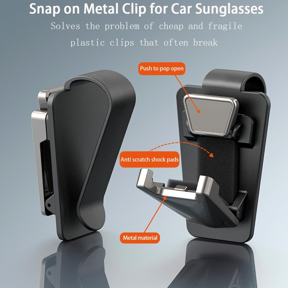 2 Pack Sunglasses Holders for Car Visor,Snap on Car Sunglasses Holders Clip,Car Visor Accessories for Most Glasses (Black Silver) image number 6