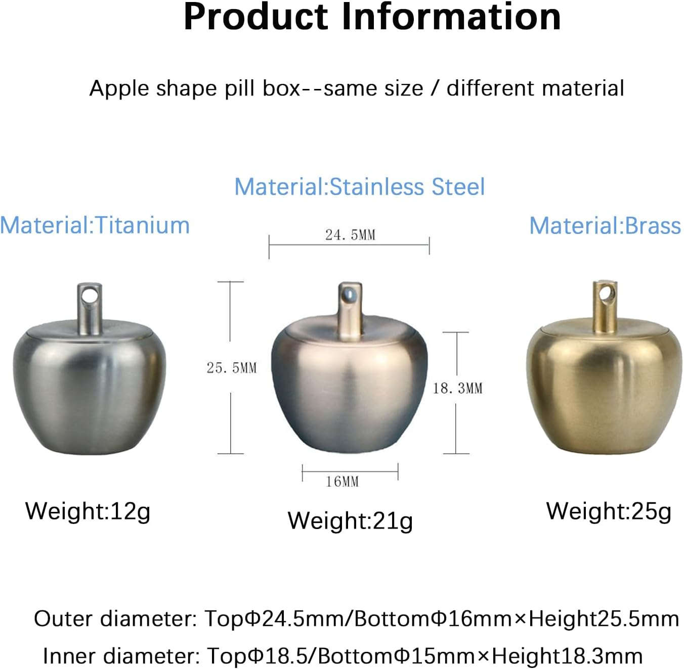 Keychain Pill Box Organiser, Waterproof Pill Holder with Lobster Clasp Clip, Portable Pill Container for Travel Pocket Purse, Cute Apple Shape Pendant for Necklace, Small EDC Pill Case with Keyring for Outdoor/Daily/Emergency (Apple-Brass) image number 2