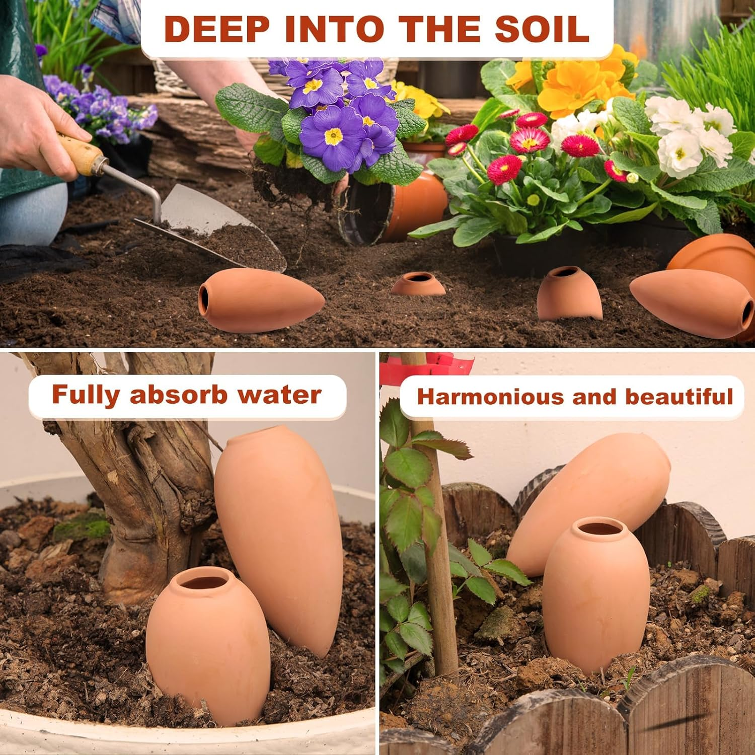 4 Packs Terracotta Watering Pots, Terracotta Self Watering Planter Insert Watering Spikes, Plant Watering Devices Watering Spikes Automatic Plant Accessories - Small Cone image number 5