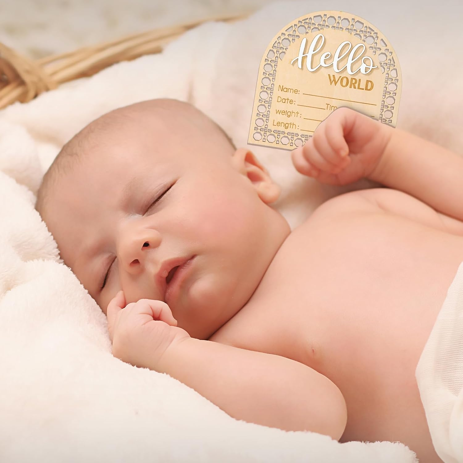 SAVITA Baby Announcement Sign, 5.5 Inch Wooden Rustic Hello World Welcome Newborn Sign, Perfect for Baby Shower, Nursery, Photo Prop image number 6