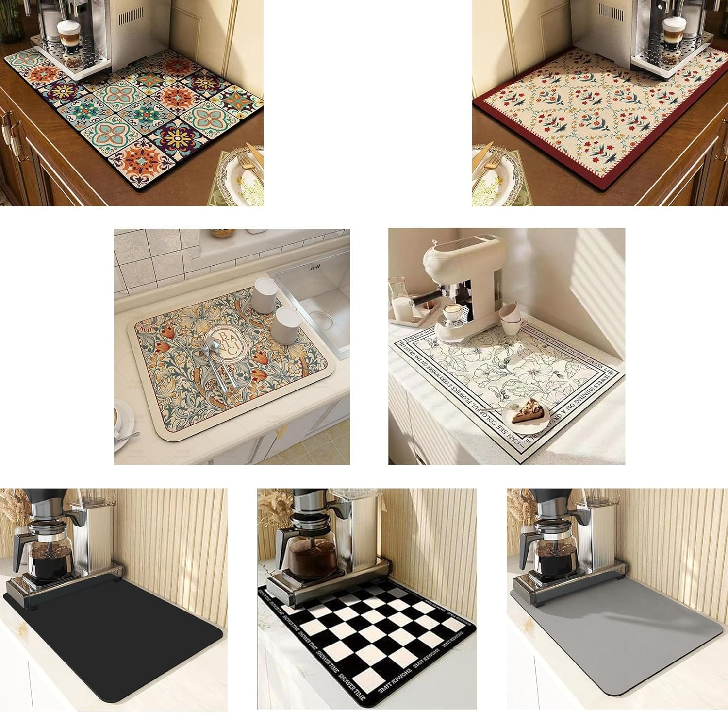 Shgarden Coffee Mat 40*60Cm Coffee Bar Mat Hide Stain Rubber Backed Absorbent Dish Drying Mat for Kitchen Counter Coffee Bar Accessories Fit under Coffee Maker Coffee Machine Dish Rack SH0041 (Grey) image number 5