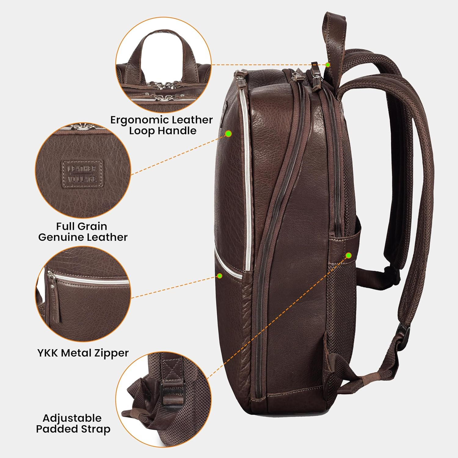 LEATHER VILLAGE Leather Backpack for Men | Slim Professional Business Bag Fits 15.6&rdquo; Work & Travel Daypack with Trolley Strap image number 4