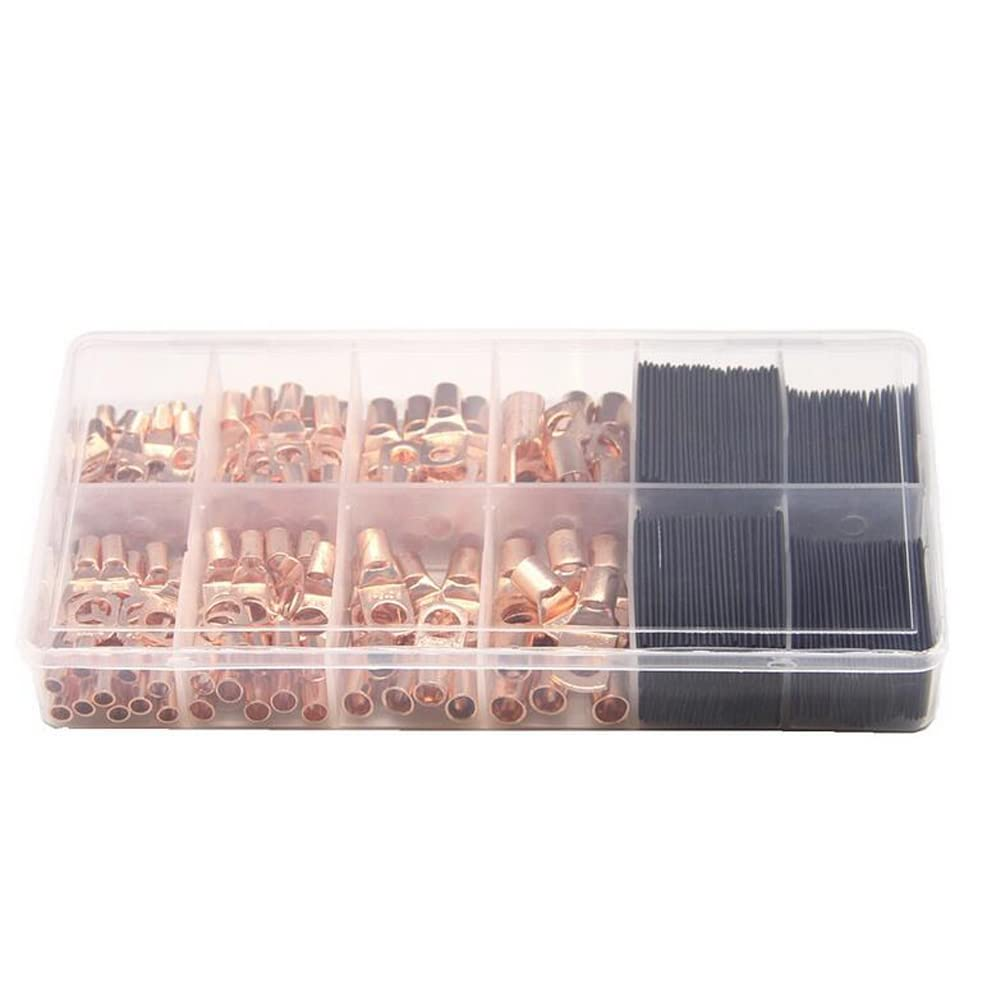 Haobase 260 Pcs Bare Wire Crimp Terminals Copper Lug Ring Battery Wire Connectors Soldering Terminals Assortment Kit