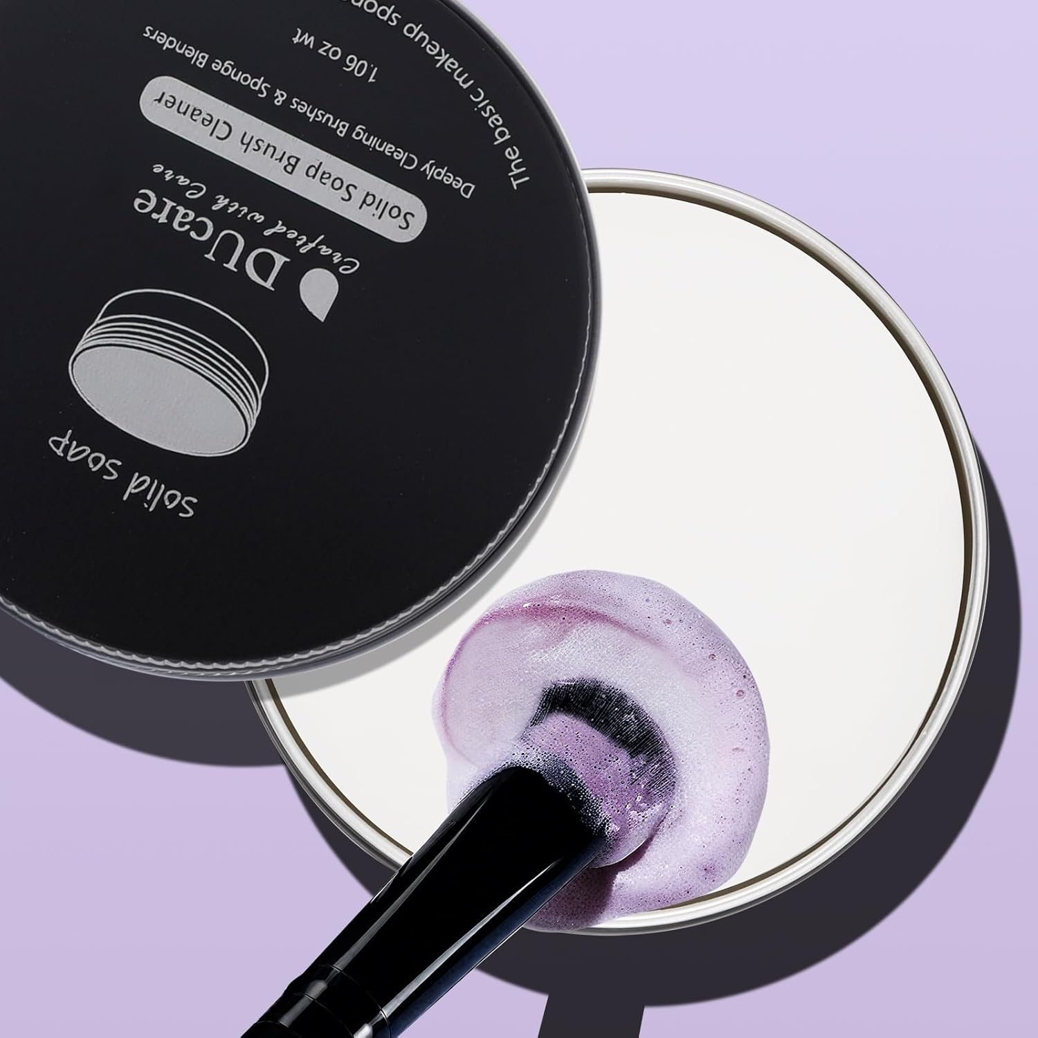 Ducare Makeup Brush Cleanser Solid- Deep Cleaning & Conditioning Soap Bar for Makeup Brushes, Sponges and Beauty Blenders, Cruelty Free, Travel-Friendly with Coconut Oil - White image number 6