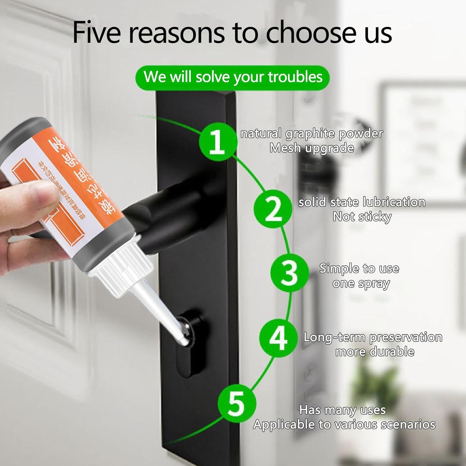 Graphite Spray Lubricant | Door Hinge Grease - Lock Grease Liquid Graphite, Long-Lasting Lubricating Oil for Locks, Hinges & Sliding Doors image number 5