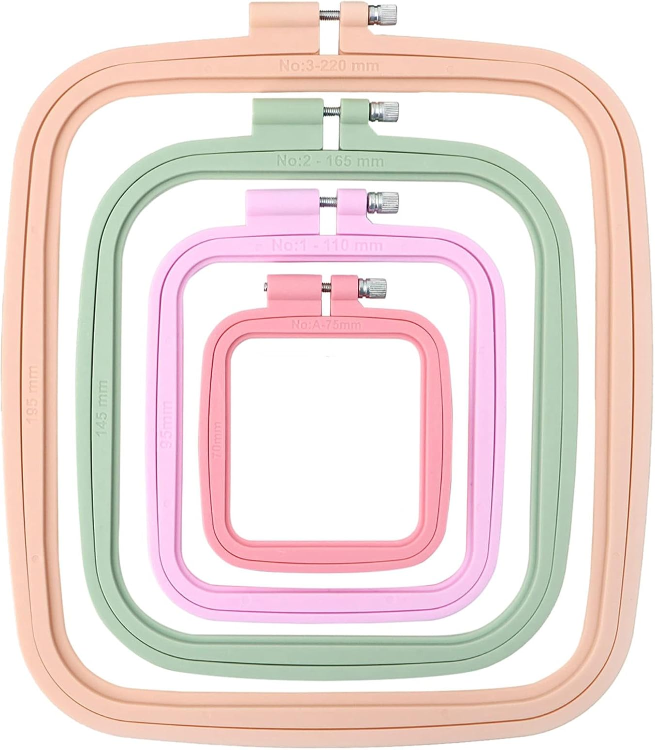 4 Pcs 4 Size Square Embroidery Hoops, ABS Plastic Embroidery Hoops Cross Stitch Hoops Embroidery Frames for Sewing, Needlework, Embroidery Projects (Size-3", 4.3", 6.5", 8.7") image number 1