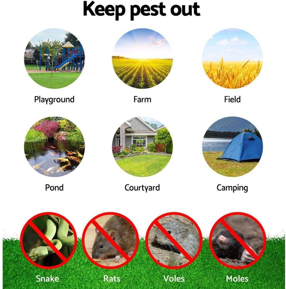 Gardeon LED Snake Repeller, Set of 4 Multi Pulse Solar Powered Repellent Ultrasonic Pest Mouse Repellers Rat Trap Possum Deterrent for Lawns Garden, Water Resistant ABS Plastic 50 X 65Cm image number 5