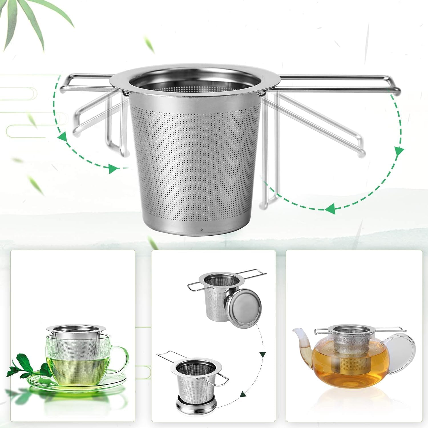 Mtxorvix Tea Filter Strainer Extra Fine Mesh Tea Strainer Stainless Steel Tea Infuser Steeper with Lid and Foldable Handle Loose Tea Leaf Steeper, for Tea Cups, Teapots, Mugs (Style B) image number 1