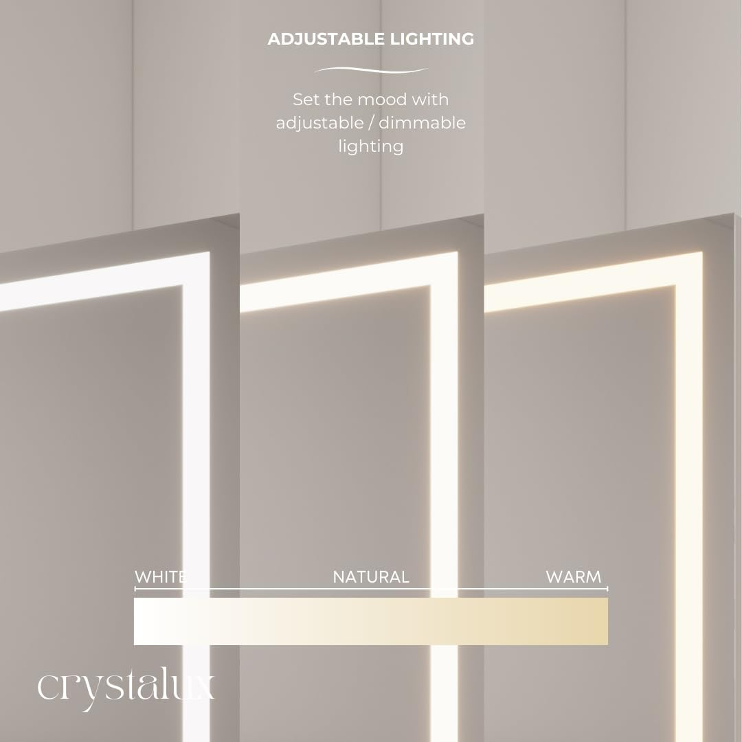 CRYSTALUX Vanity Mirror, Large Makeup Mirror with LED Lights, 3 Modes Lighted Mirror, Hollywood Mirrors, Tabletop or Wall Mounted, Dressing Mirror, Silver, 800 X 600 Mm Vertical image number 4