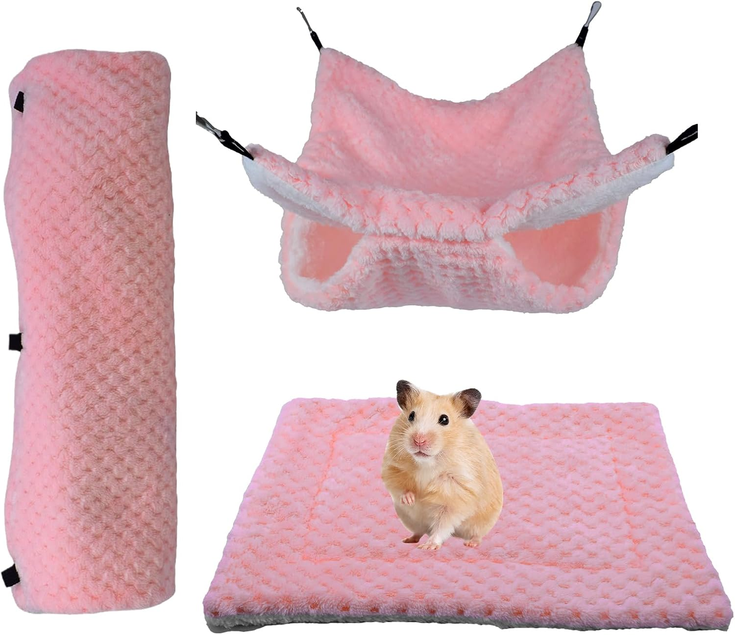Small Pet Cage Accessory Set - Hammock, Tunnel, Mat, Hanging Guinea Pig Bed, Small Animals Tunnel Toy, for Sugar Glider Ferret Cage Sleeping Resting Hiding Playing Climbing Winter image number 3