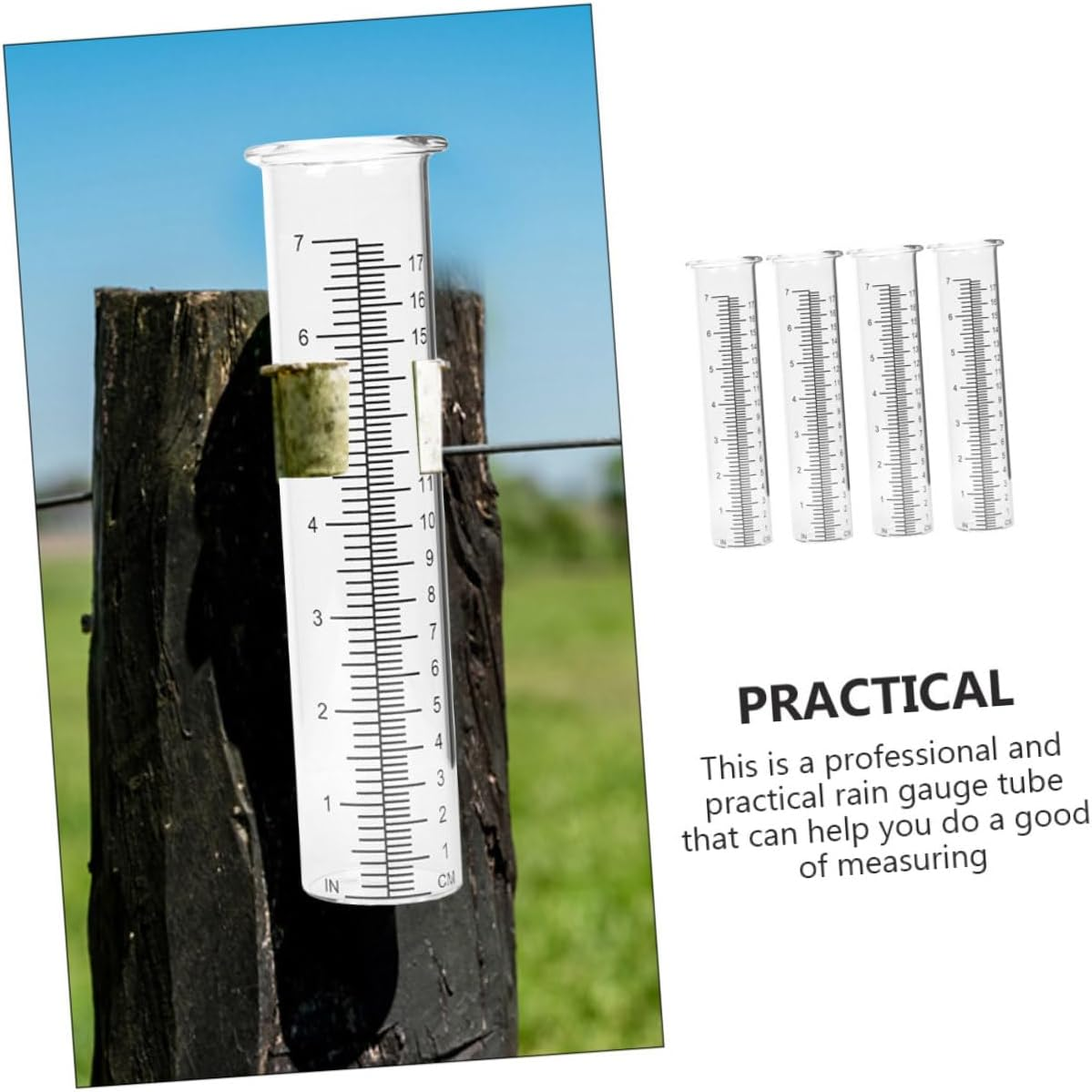 Abaodam 4Pcs Glass Rain Gauge Tubes with Scale Design Transparent Rain Measuring Tools for Outdoor Accurate Precipitation Measurement and Wear-Resistant image number 3