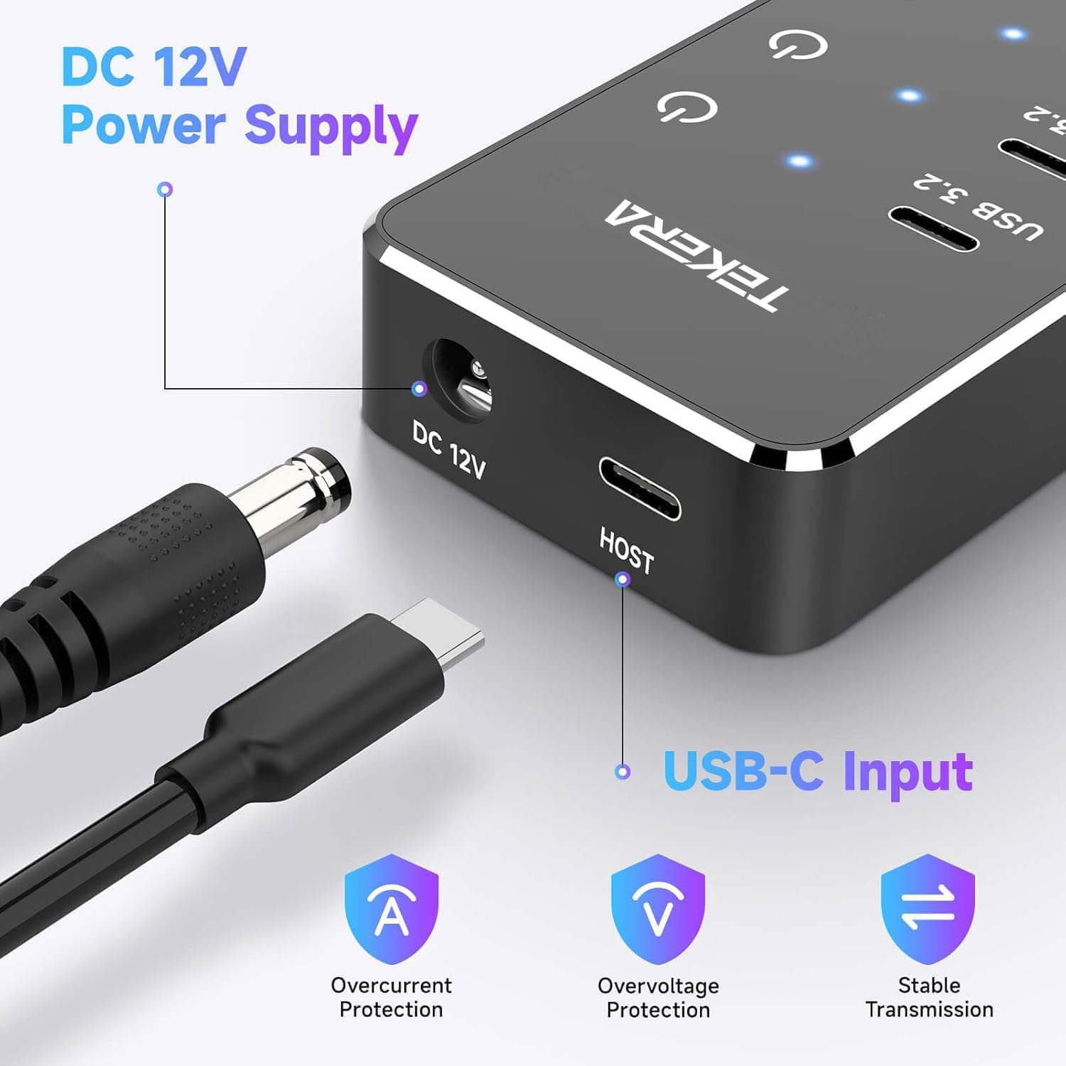 10 Ports Powered USB 3.2/USB C Hub Splitter 60W with 3 X 10Gbps USB 3.2 Ports (2C + 1A),7 X USB 3.0 Ports (4C +3A), 3.3Ft Cable and Individual Touch Switches for Laptop PC