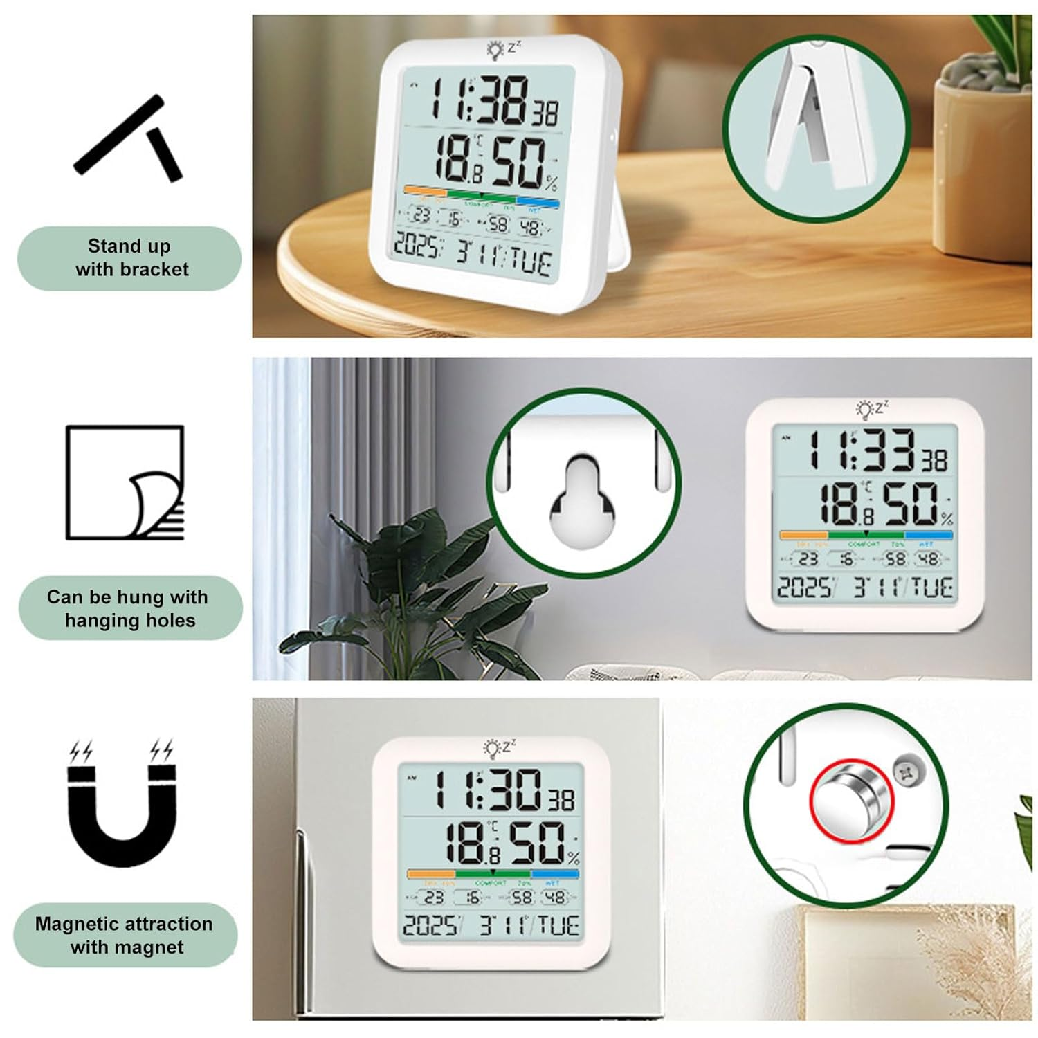 Digital LCD Hygrometer Thermometer Clock with Backlight for Home Temperature Monitoring image number 6