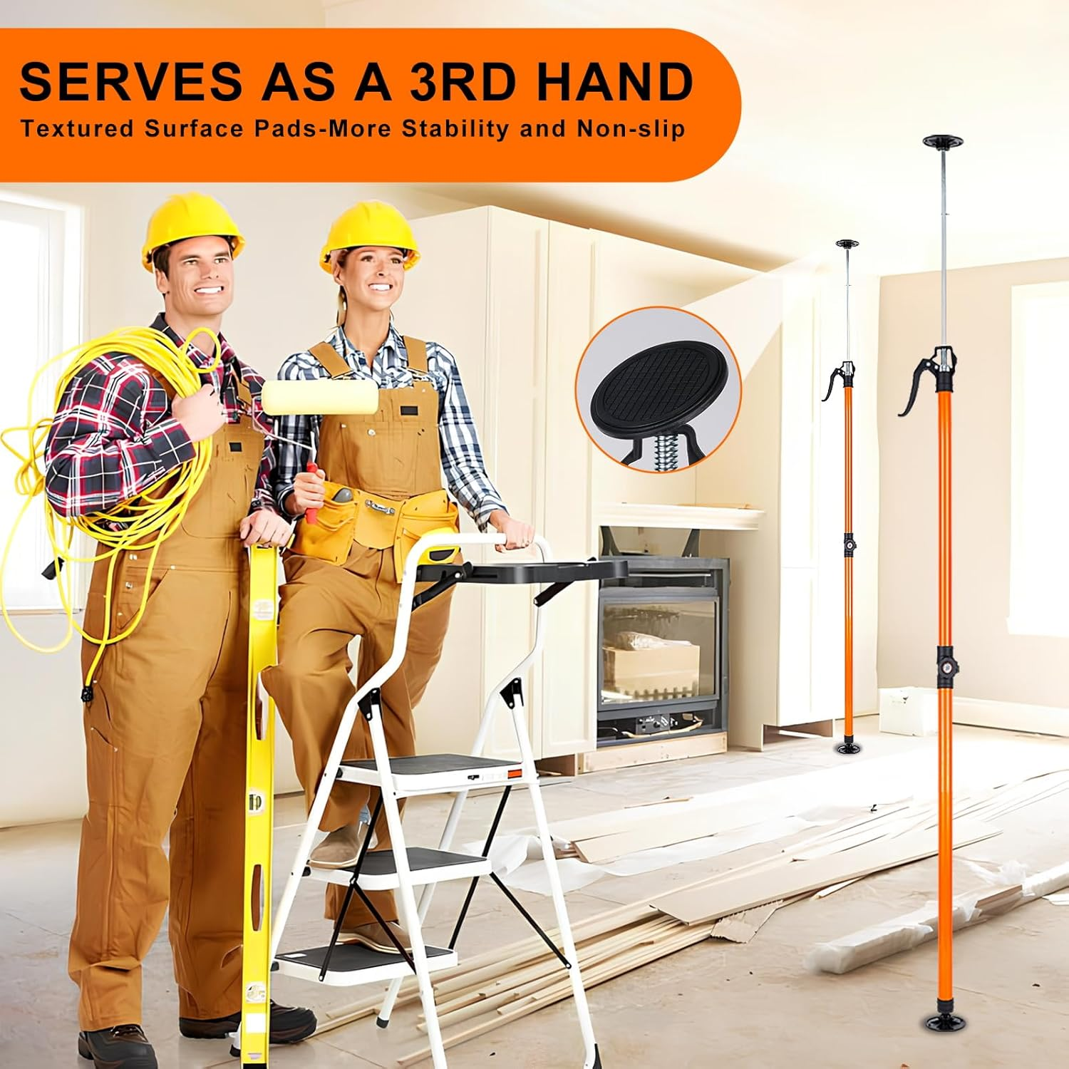 MANQO Cabinet Jack for Installing Cabinet Support Rod 3Rd Hand Support System Adjustable Support Pole,Extend from 115-290 Cm, Orange Point Design image number 6