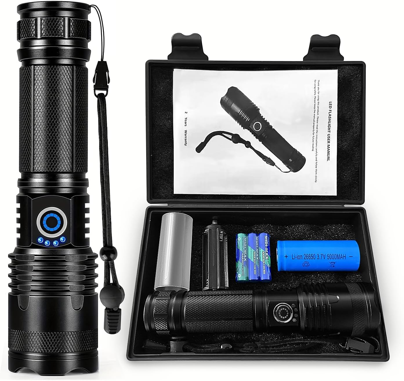 [2 Packs] LED Torches, OUYOOOO High Lumens XML T6 Flashlights with Adjustable Focus and 5 Light Modes, Water Resistant Torch for Emergency, Power Outage, Camping, Hiking