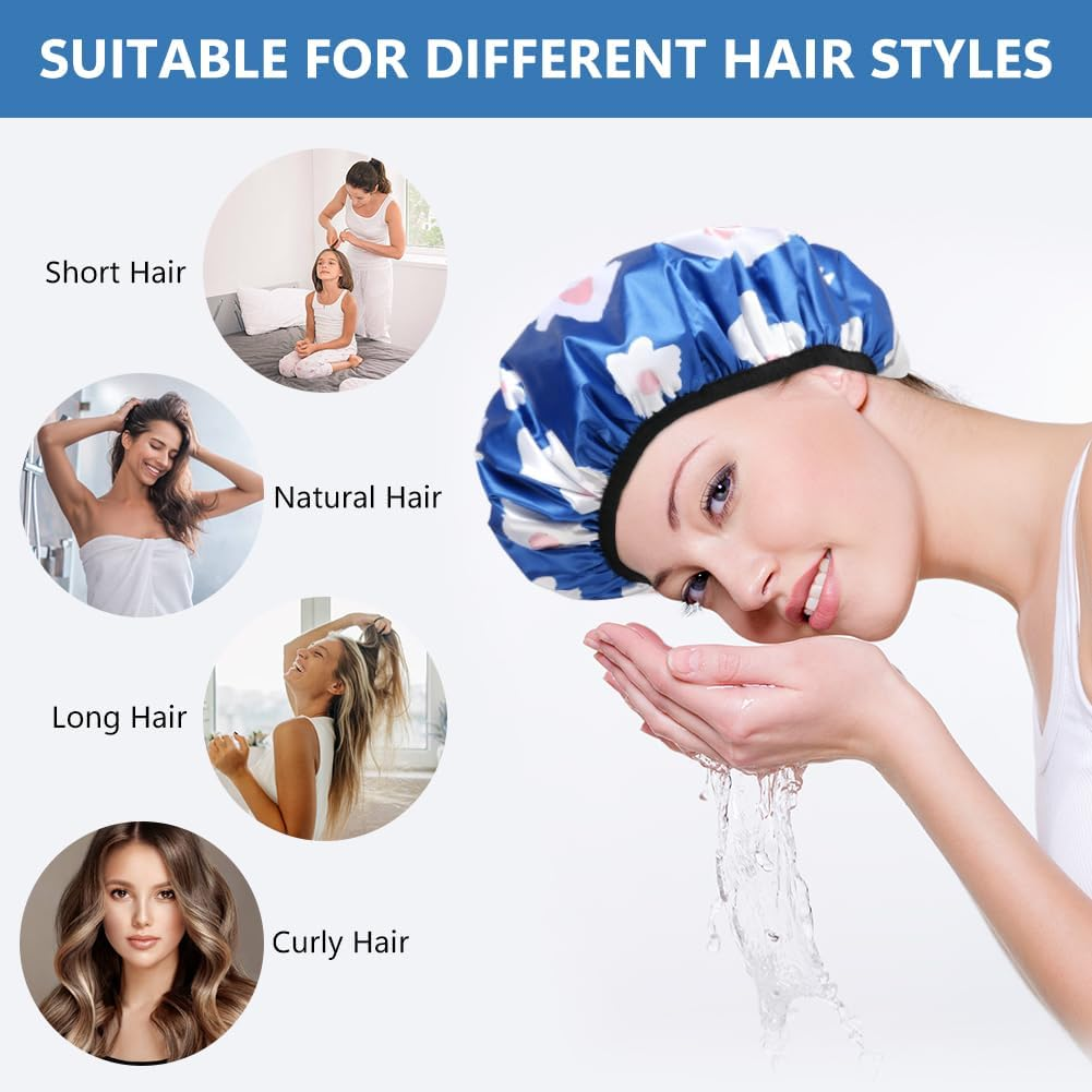 AOGOE Women'S Shower Cap, Hair Turban Towel, 2-In-1 Elastic Shower Cap, Absorbent Turban Hair Drying Towel, Quick-Drying, Waterproof, Reusable for Girls Women Ladies Salon (Blue) image number 2