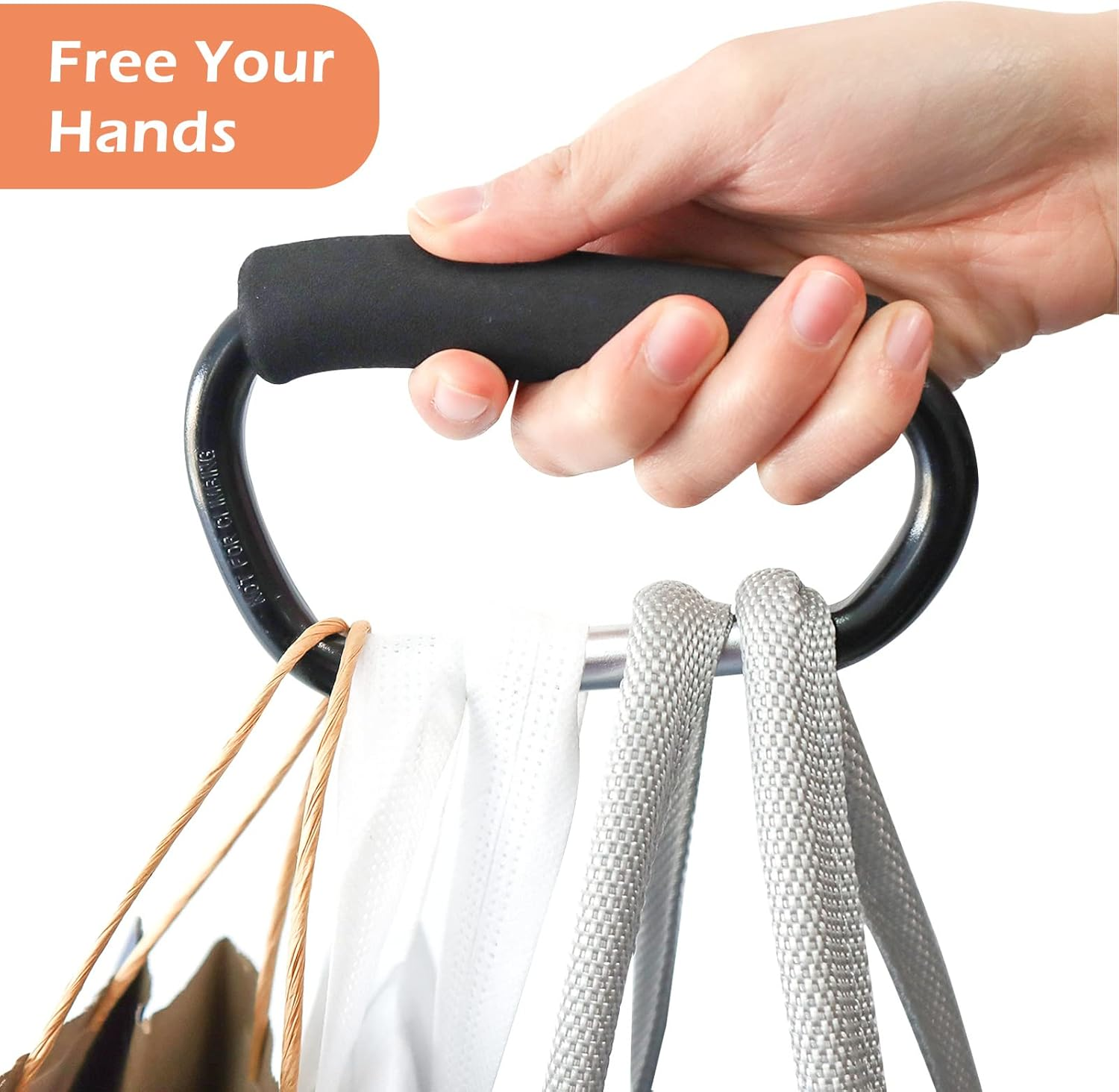 JIALEEY Grocery Bag Shopping Bag Holder Handle Carrier Tool Multi Purpose Snap Hook Stroller Hook Set Organizer Accessories with Soft Foam Grip for Hanging, Pack of 2, Black image number 3