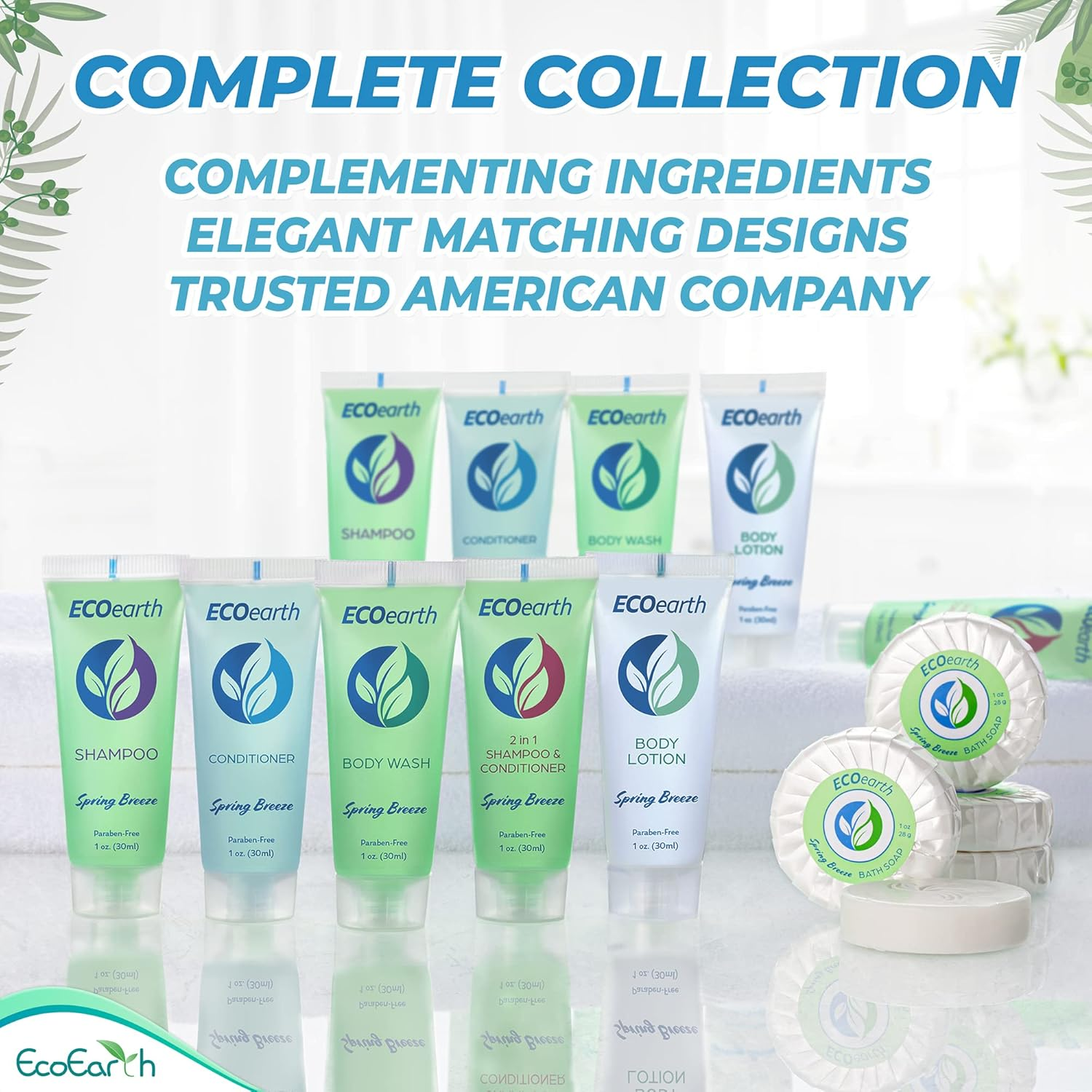 Ecoearth Hotel Toiletries Bundle (Spring Breeze, 1 Oz Each, 125 Pieces) 5-Piece Set: 25 Each round Bar Soap, Shampoo, Conditioner, Body Lotion & Body Wash - Bulk Mini Guest Amenities image number 6