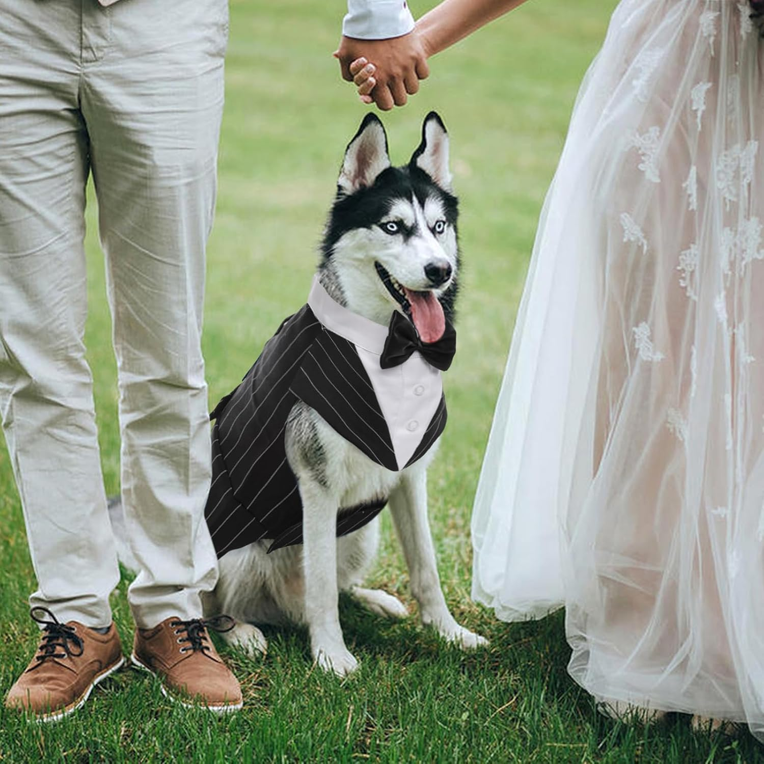 Kuoser Dog Tuxedo Dog Suit and Bandana Set, Dogs Tuxedo Wedding Party Suit, Dog Prince Wedding Bow Tie Shirt Formal Dog Wedding Attire for Large and Medium Dogs Golden Retriever Samo Bulldogs image number 5