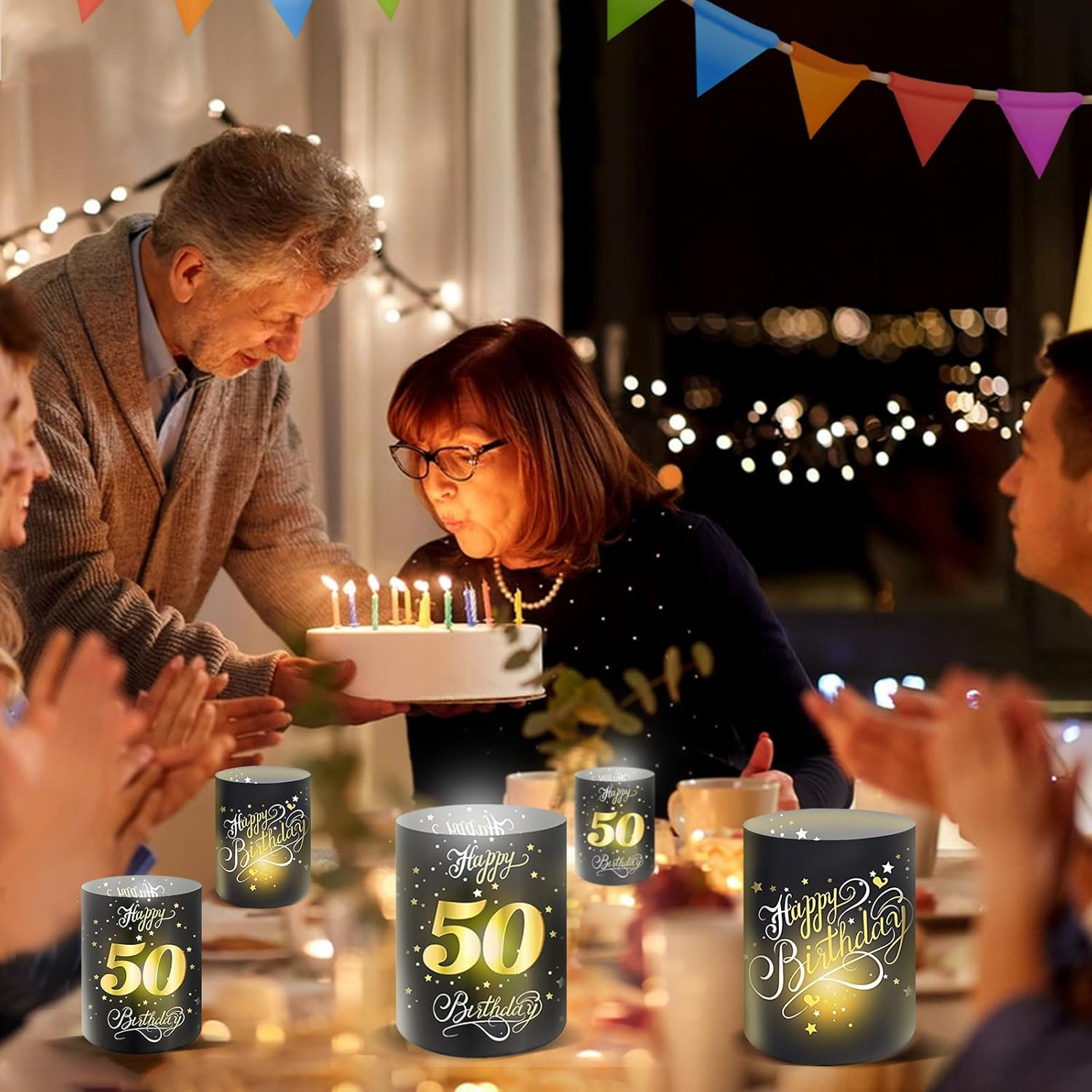 Moorle 12 Lantern Table Decoration 50Th Birthday, Happy Birthday Table Decoration for Men and Women, Lanterns for Tea Lights or Candles