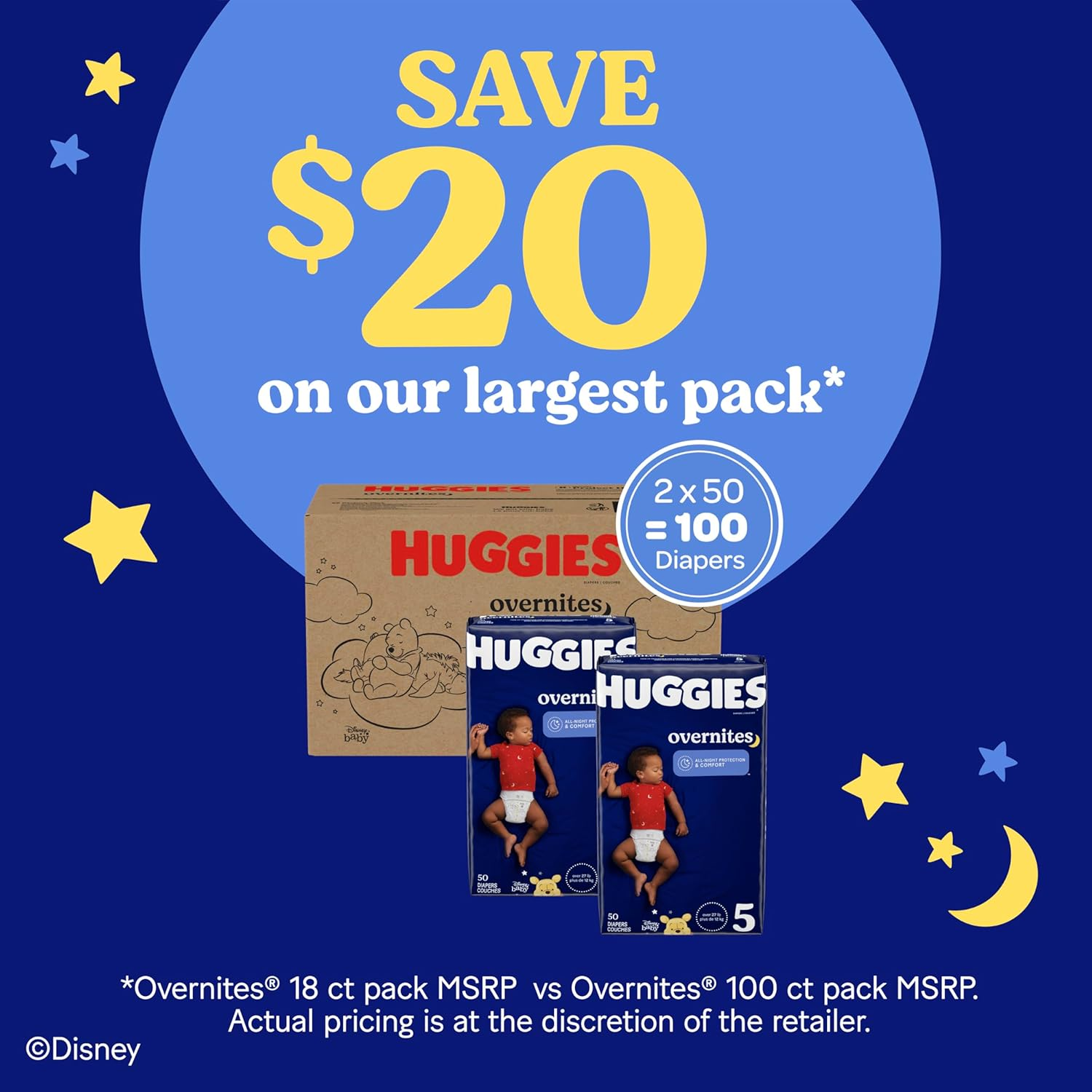 Huggies Overnight Diapers Size 5 (27+ Lbs), 100 Ct, Overnites Nighttime Baby Diapers, White image number 1
