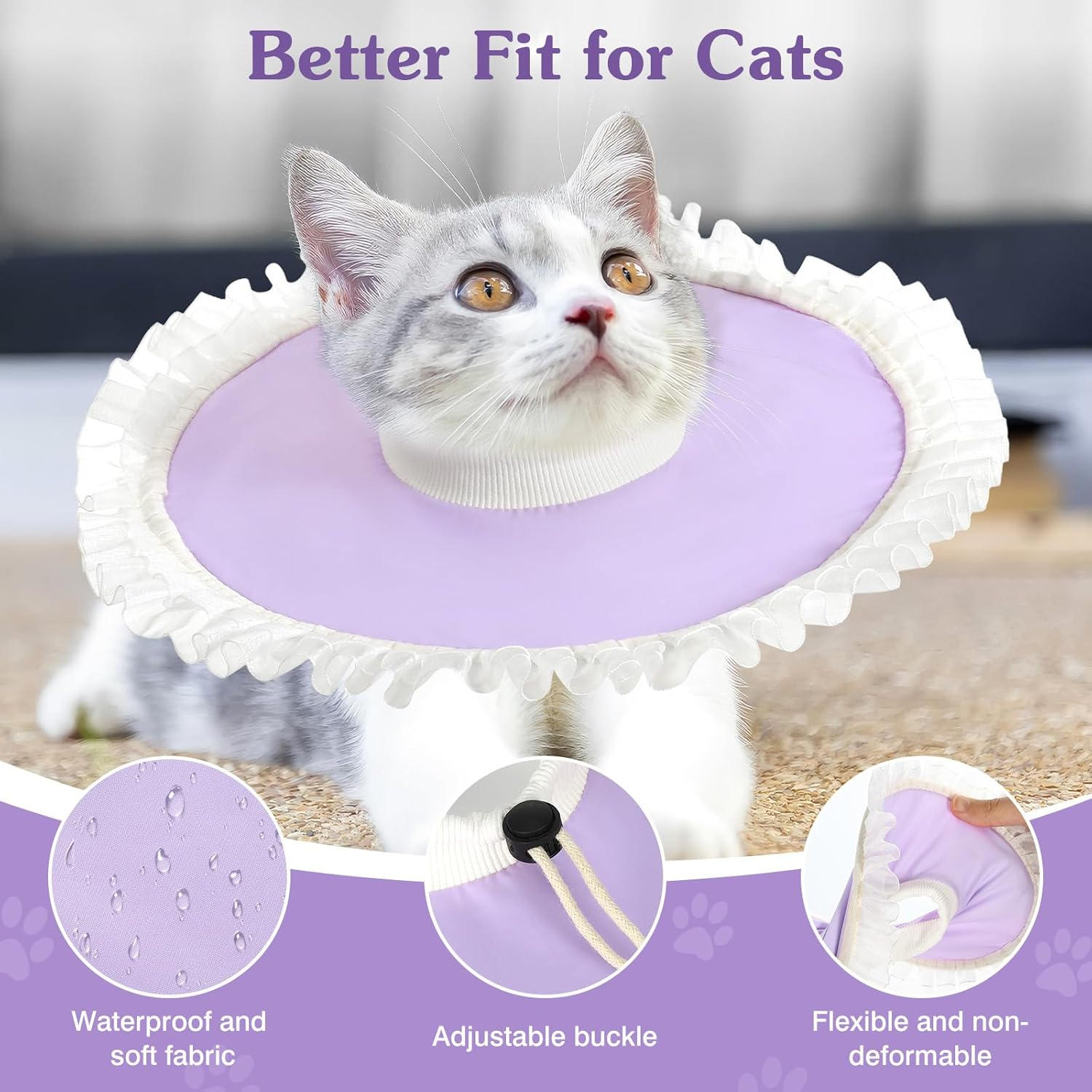 Vavopaw Waterproof Cat Collar, Adjustable Soft Anti-Licking Lightweight Pet Protective Collar after Surgery, Recovery E-Collar for Cats, Small Dogs, M image number 6
