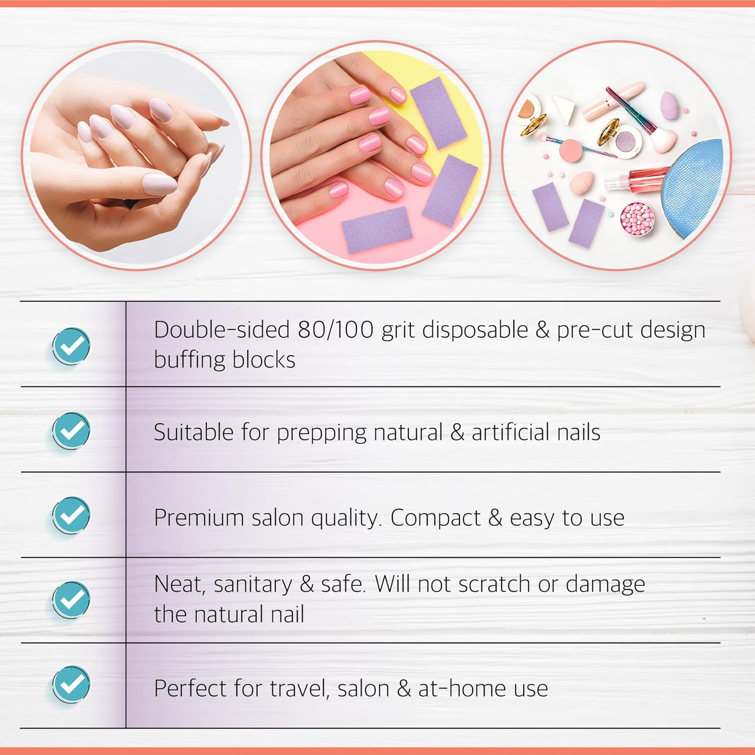 Artist Land Slim Purple Buffer Set &ndash; (80/100 Grit) - 50 Ct- Professional Grade Salon Quality Nail Buffing Blocks Pack for Pre-Application of Polish, Gel, Acrylic, Double-Sided Nail Buffer Blocks image number 6