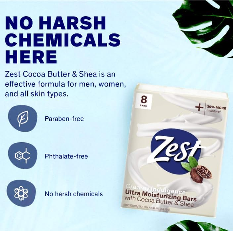 Zest 8-Bar Bath Size Soap, Creamy Cocoa Butter & Shea, 4 Ounce image number 4