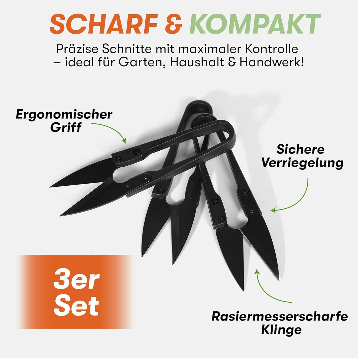 3-Piece Mini Secateurs Set - Sharp Stainless Steel Scissors for Plant Care and Fine Work - Ideal for Pruning Grow Buds, Leaves and Thread Cutters - Versatile and Precise (Black) image number 2