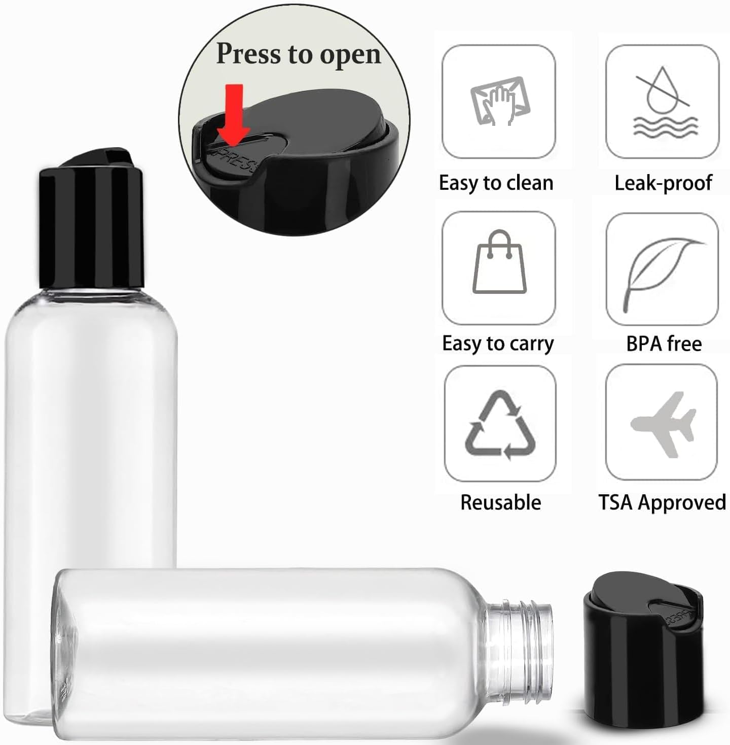 3.4 Oz Travel Bottles for Toiletries, Empty Travel Size Containers Tsa Approved, Small Plastic Shampoo Bottles with Labels and Transparent Storage Bag 4/5 Pcs 100Ml, Clear (4 Pcs Clear) image number 2