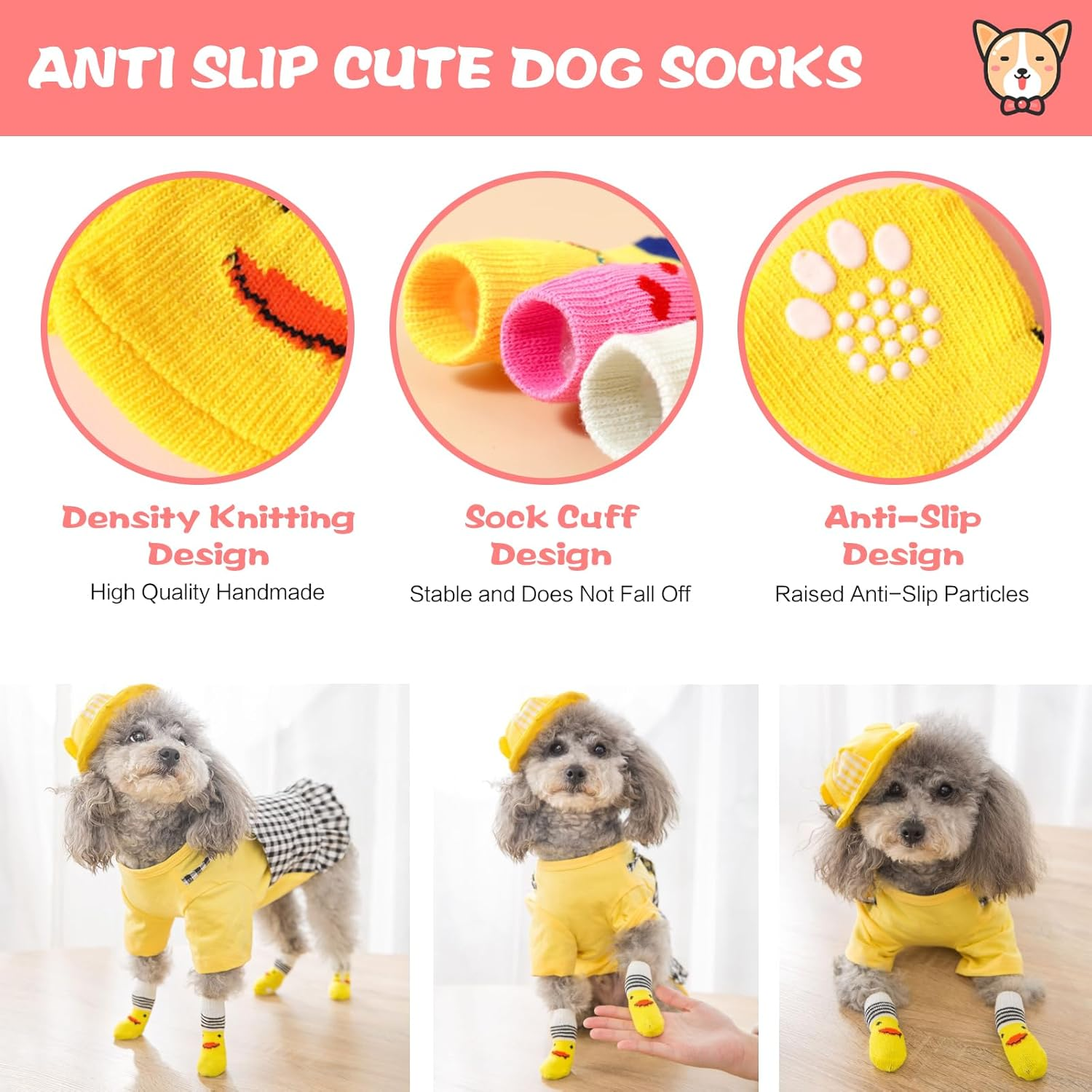 24 Pices anti Slip Dog Socks & Quite Dog Paw Sock with Grippers, Quick Dressing Knit Socks for Pet Dogs,Pet Paw Protector Traction for Indoor,Dirt-Resistant Outdoor Pet Socks (M/Size) image number 4