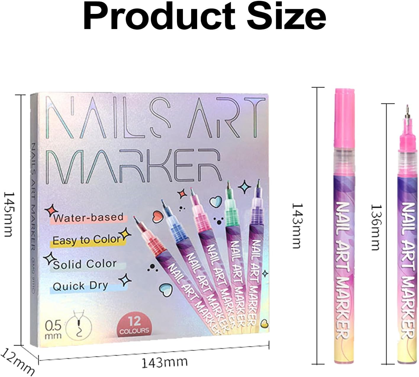 12 Colors Nail Art Pens Set, Quick-Dry 0.5Mm Tip Nail Art Markers Polish Pens, 3D Dotting Drawing Painting Point Liner Pen for Home Salon Nail DIY Design Manicure Tool image number 4