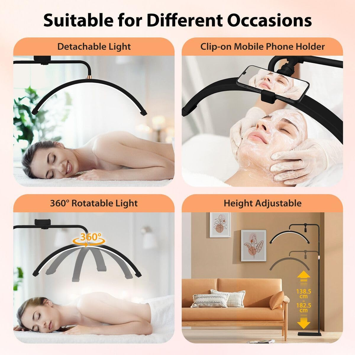 AUSWAY LED Beauty Floor Lamp Fill Light Half Moon for Lash Extensions Salon Tattoo Eyelash Spa Facial Nail Skincare Makeup Tool Adjustable Brightness with Remote image number 1