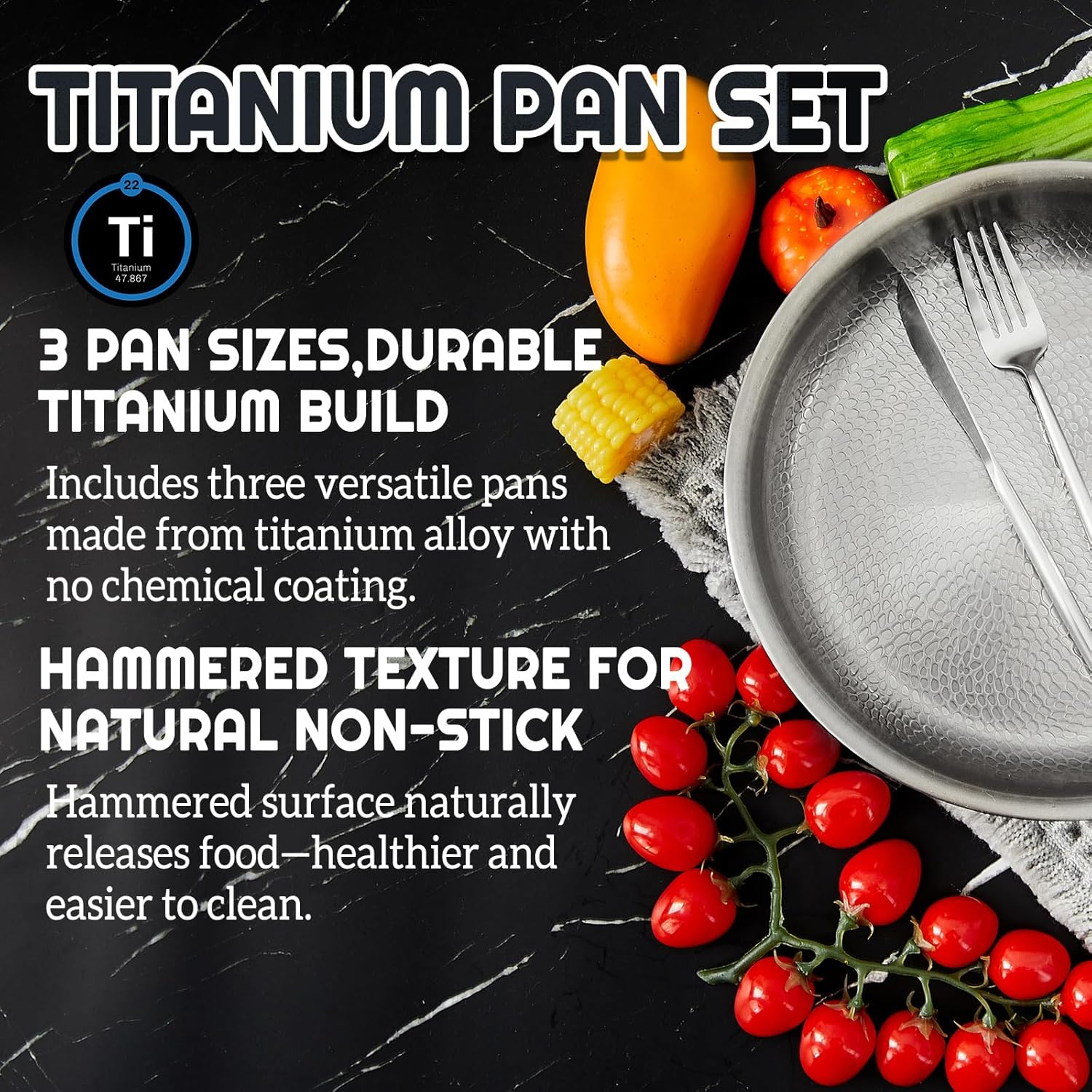 Lemonroad 2 Pcs 10.24" 11.81" Titanium Pan Set, Hammered Titanium Pan with Lid for Cooking Durable Scratch Resistant, Safe for Oven Induction image number 6