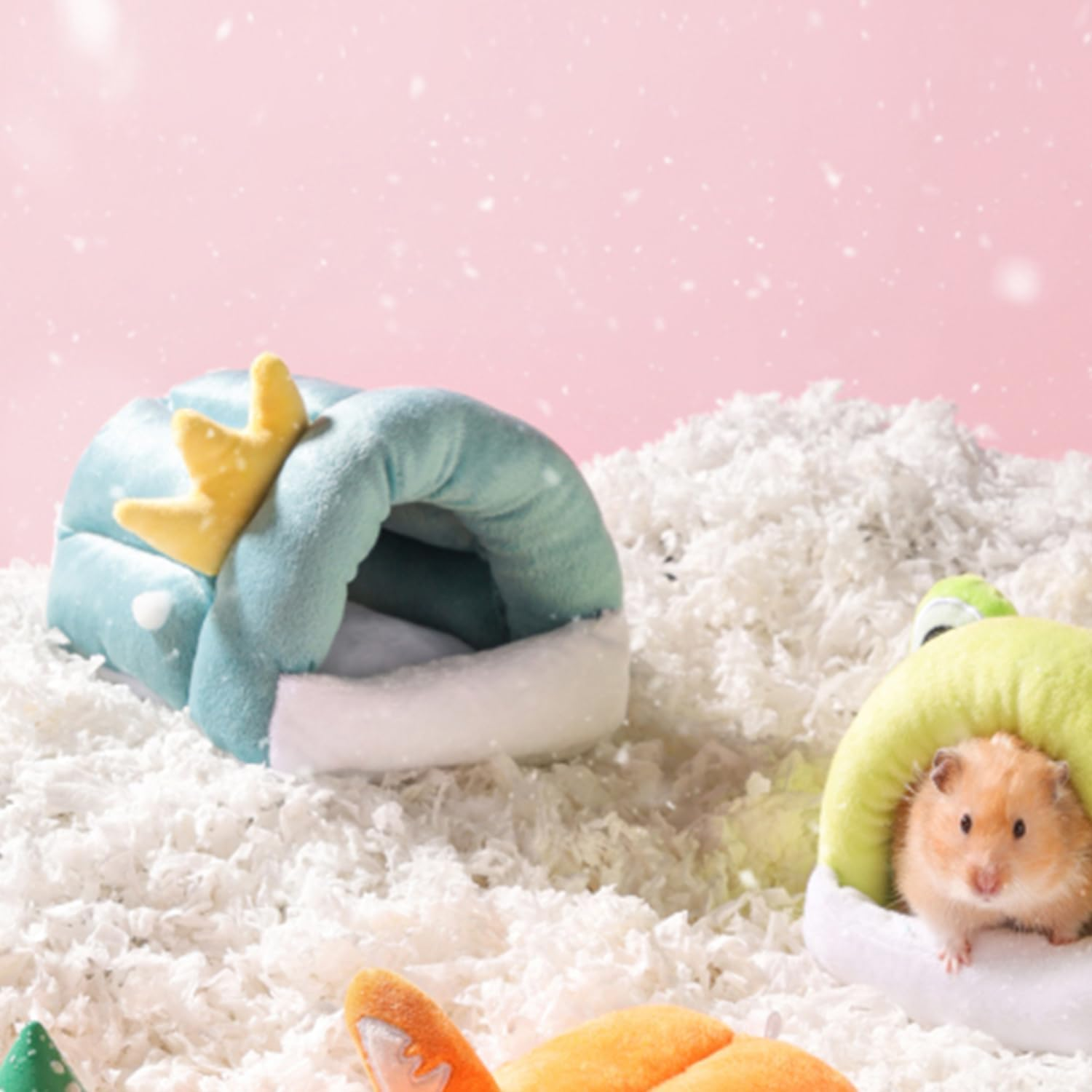 Rat Hamster Hanging Bed Hammock House,Cartoon Small Animal Hideout Hut Nest Cute Toy for Mice,Sugar Glider,Dwarf Hamster,Guinea Pig,Bird,Parrot (Green, L:20 * 20Cm) image number 2