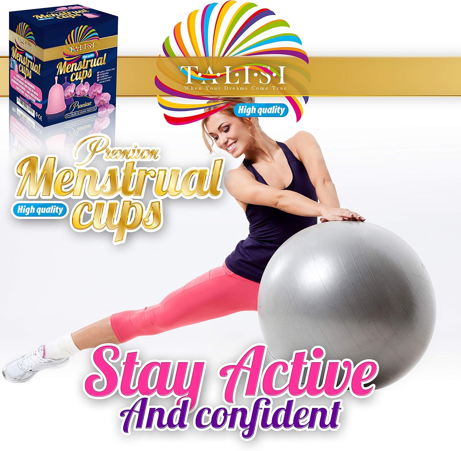 Talisi Reusable Menstrual Cup - Feminine Period Cup Set of 2 Small Large Size - Soft Flexible Medical-Grade Silicone - W/Collapsible Sterilizing Foldable Sterilizer - Women Sensitive Heavy Flow Fit