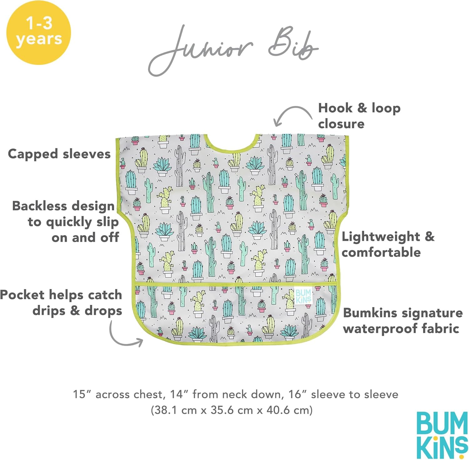 Bumkins Waterproof Junior Bib, Cacti (1-3 Years)