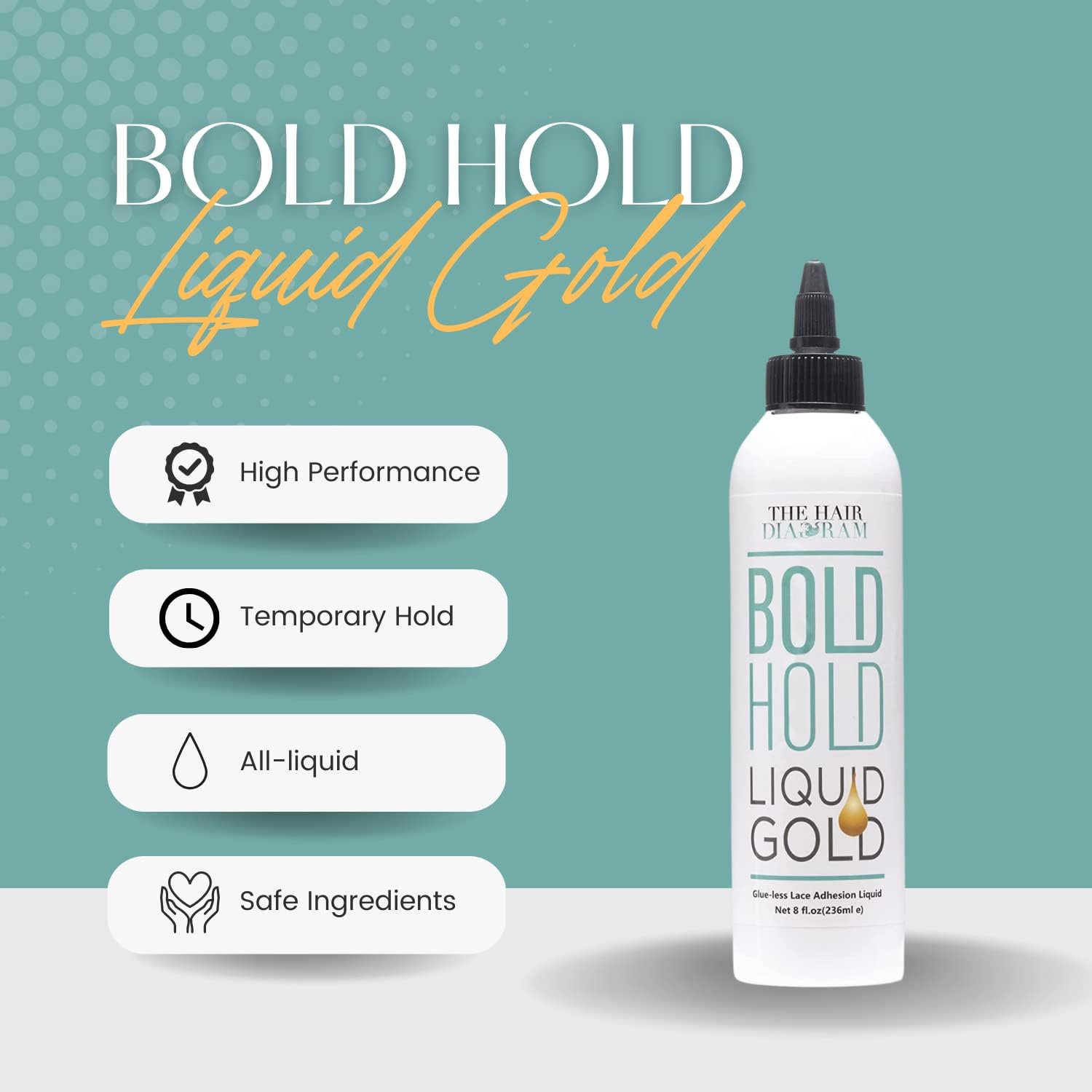 The Hair Diagram - Bold Hold Liquid Gold Reloaded - Glueless Lace Gel - Temporary Hold for Wigs and Hair Systems - Styling Agent for Baby Hairs - Non Toxic - Aerosol & Alcohol Free - Water Based image number 6