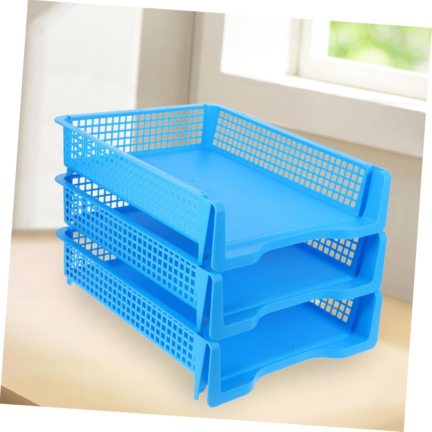 WEKAMOS 3Pcs Stackable Plastic Letter Tray Desk Organizer Paper Storage Organizer Multifunctional Design for Office