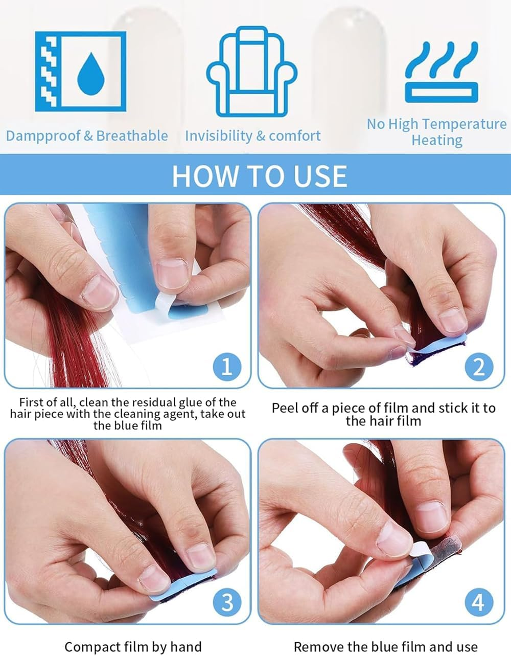 120 Pieces Hair Extension, Reel-In Tape in Hair Extensions Human Hair, Powerful Residue-Free Double Sided Tape, for Hair Extensions